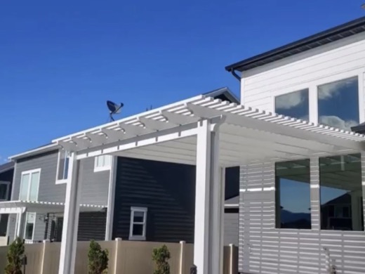 White aluminum pergola on a modern Utah home
