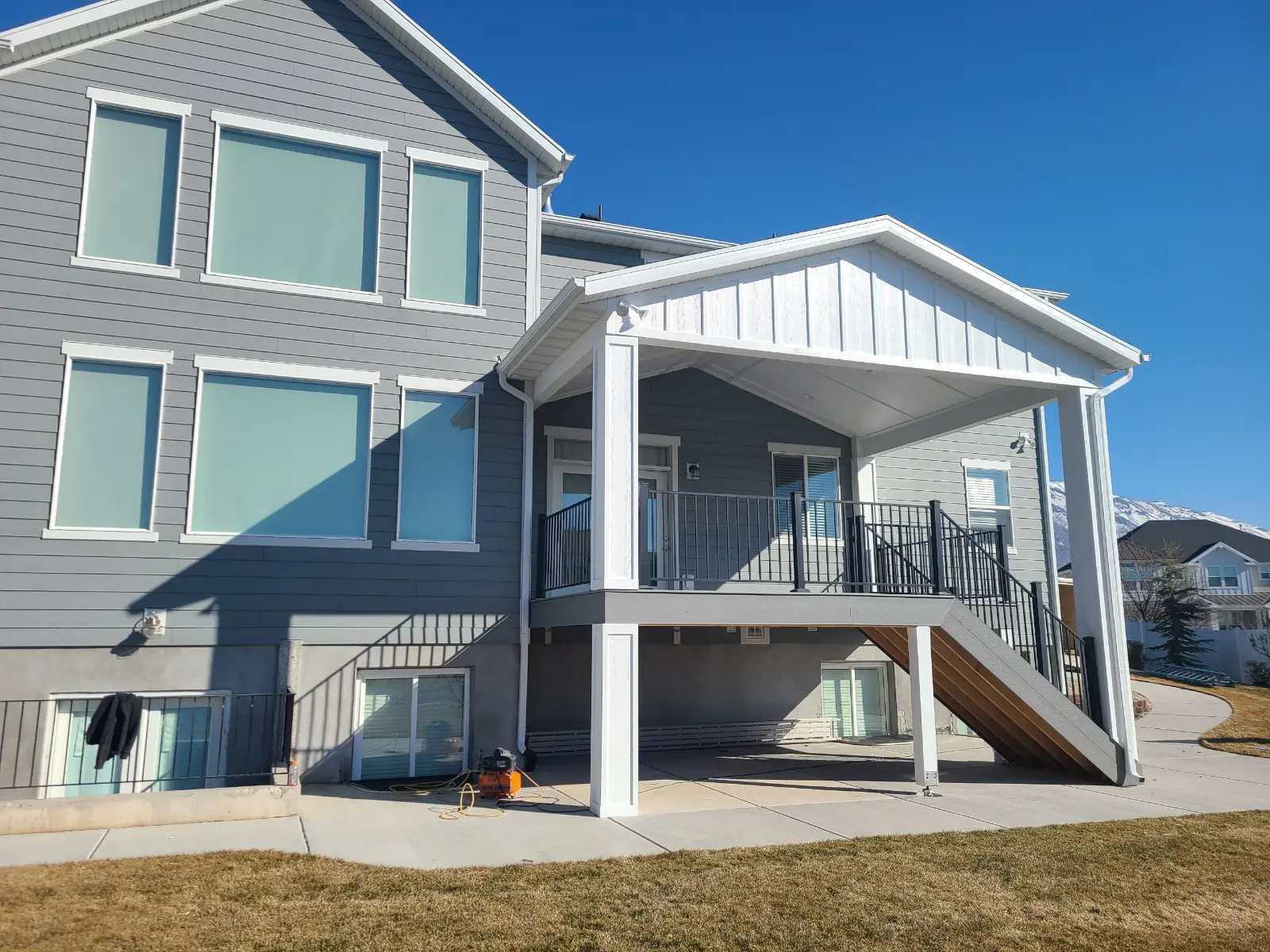 Custom Stick frame roof 8 Transform an outdoor space with custom outdoor deck roofing! We specialize in providing a seamless blend between the house and new structure. This is a custom stick frame roof.