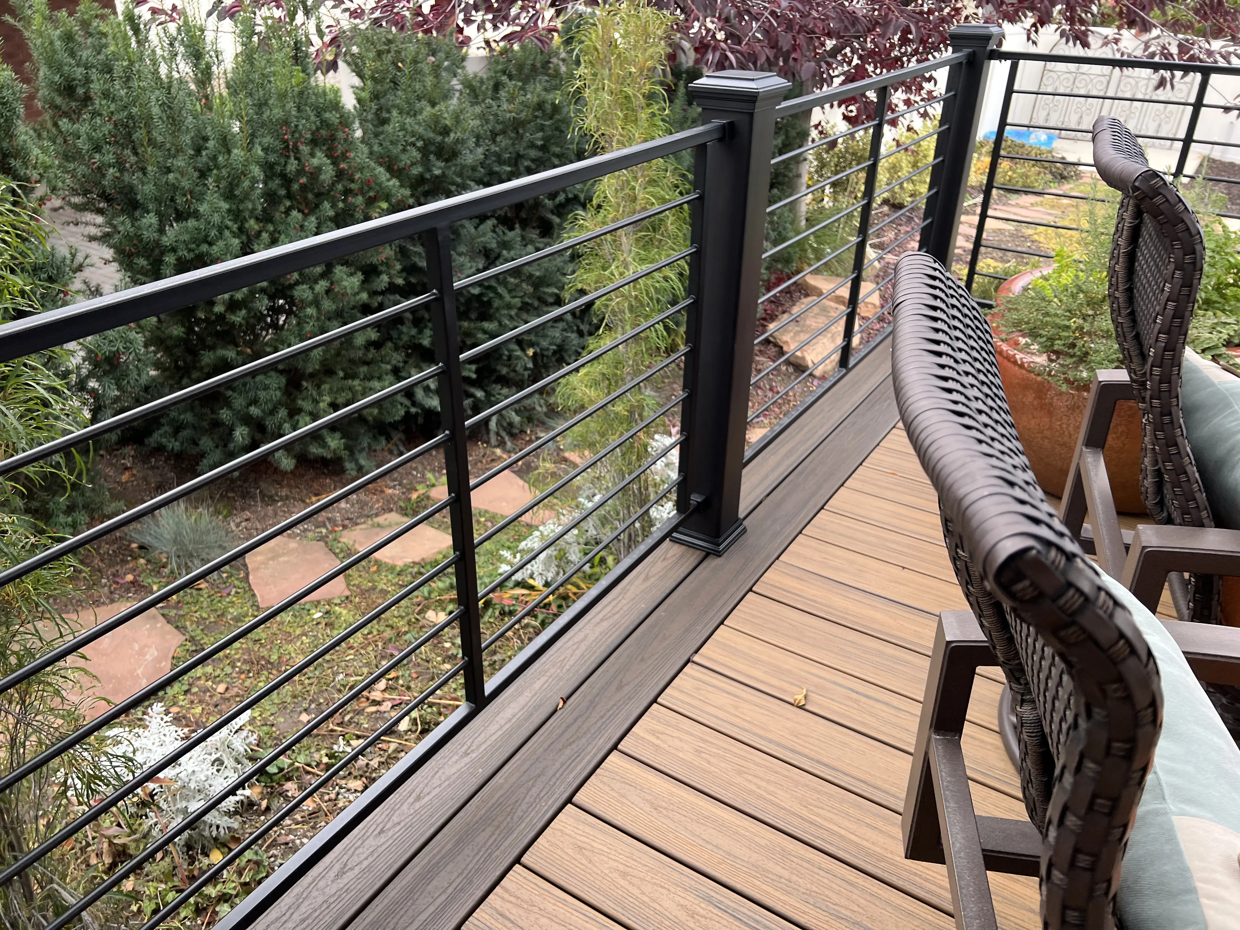 Get inspired by these photos of Metalworks, a custom black steel deck railing by Blackrock Decks in Salt Lake City, Utah.