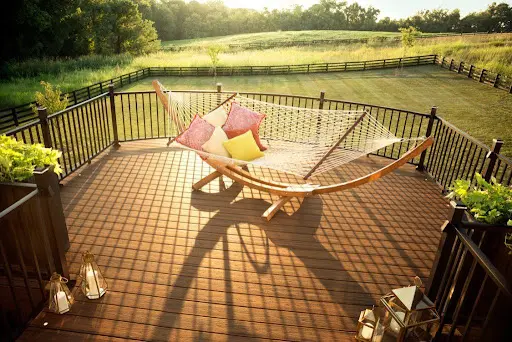 Hammock on trex decking in the summer sun.