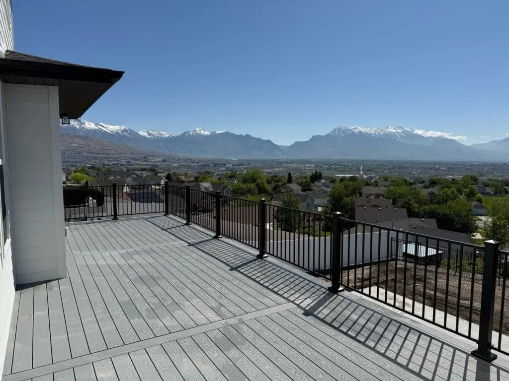 composite deck with aluminum railing overlooking the utah mountains 