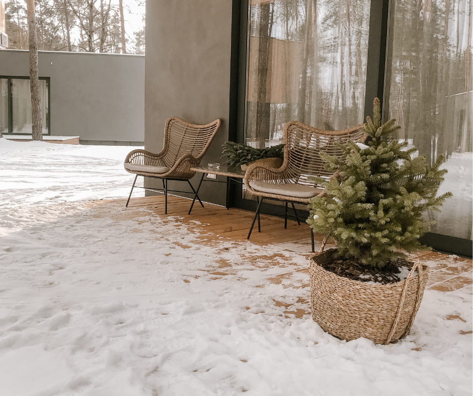 composite deck featuring chairs and holiday decorations